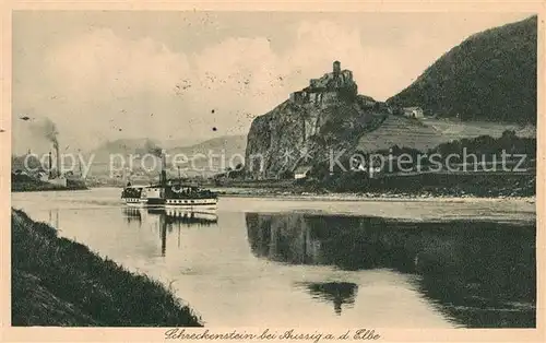 AK / Ansichtskarte Aussig_Tschechien Burg Schreckenstein Dampfer Aussig Tschechien