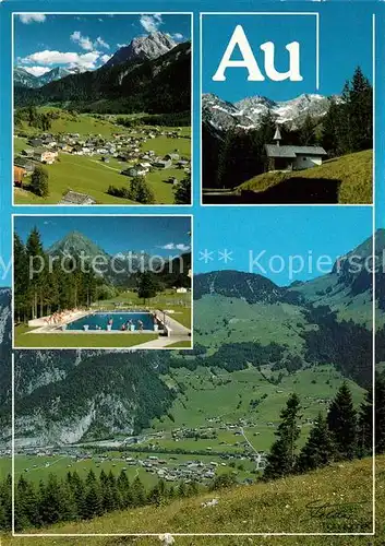 AK / Ansichtskarte Au_Bregenzerwald Fliegeraufnahme Kirche Freibad Au_Bregenzerwald