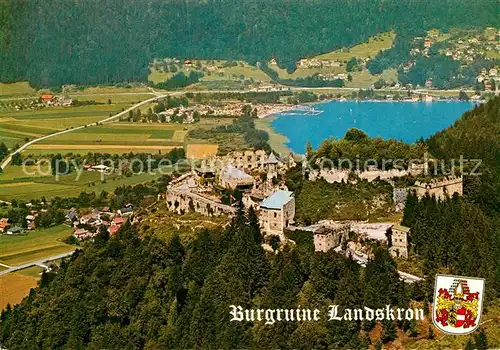 AK / Ansichtskarte Landskron_Kaernten Fliegeraufnahme Burgruine am Ossiachersee Restaurant Landskron Kaernten