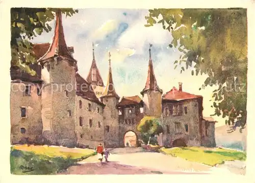 AK / Ansichtskarte Colombier_VD Chateau Dessin Kuenstlerkarte Colombier VD