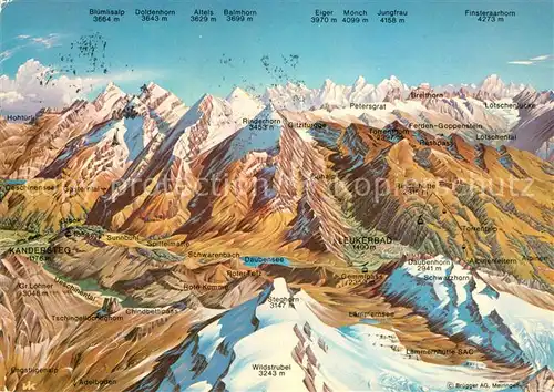 AK / Ansichtskarte Kandersteg_BE Panoramakarte Kandersteg Gemmi Leukerbad Alpenpanorama aus der Vogelperspektive Kandersteg_BE
