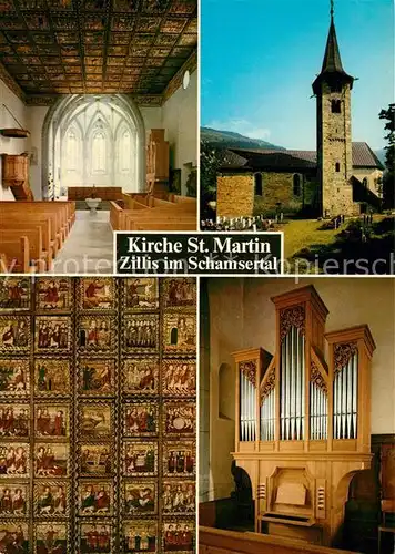 AK / Ansichtskarte Zillis Kirche St Marin aelteste romanische Kirchendecke Gotischer Chor anno 1909 Orgel Zillis