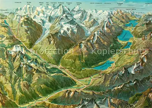 AK / Ansichtskarte Engadin_GR Panoramakarte Alpen aus der Vogelperspektive Engadin_GR