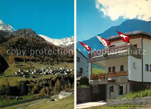 AK / Ansichtskarte Simplon_Dorf Landschaftspanorama Alpen Hotel Grina Flaggen Simplon Dorf