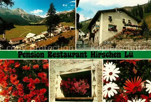 AK / Ansichtskarte Lue_GR Pension Restaurant Hirschen Blumen Alpenpanorama Lue_GR