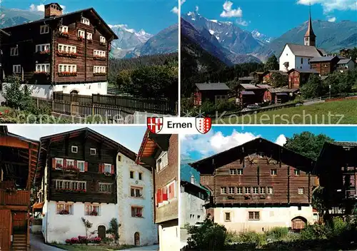 AK / Ansichtskarte Ernen Alte Haeuser Ortsmotiv mit Kirche Alpenblick Ernen