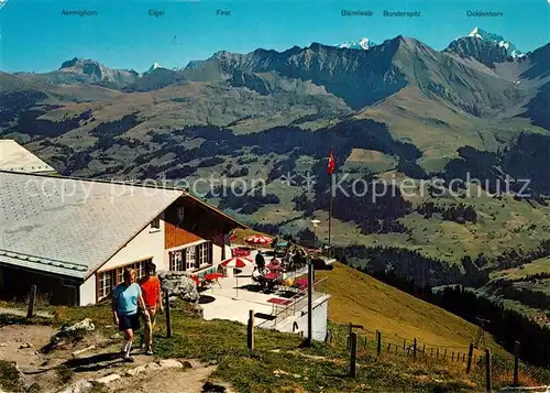 AK / Ansichtskarte Adelboden Restaurant und Sesselbahn Schwandfeldspitz Fernsicht Alpenpanorama Berner Alpen Adelboden