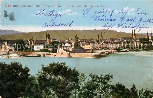 AK / Ansichtskarte Coblenz_Koblenz Zusammenfluss Rhein Mosel Deutsches Eck Coblenz_Koblenz