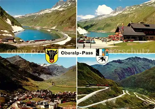 AK / Ansichtskarte Andermatt Oberalp Passhoehe Hotel Piz Calmot Bergsee Serpentine Buendnerseite Alpenpanorama Andermatt