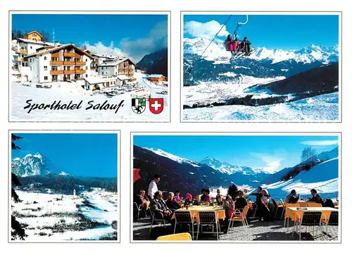 AK / Ansichtskarte Salouf_Graubuenden Sporthotel Sonnenterrasse Skilift Wintersportplatz Alpenpanorama Salouf Graubuenden