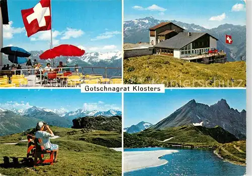 AK / Ansichtskarte Klosters_GR Gotschnagrat Berggasthof Sonnenterrasse Bergwandern Bergsee Alpenpanorama Klosters_GR