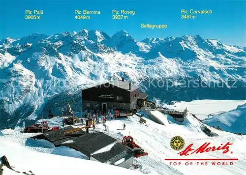 AK / Ansichtskarte St_Moritz_GR Bergstation Bergbahn Bergrestaurant Wintersportplatz Alpenpanorama St_Moritz_GR