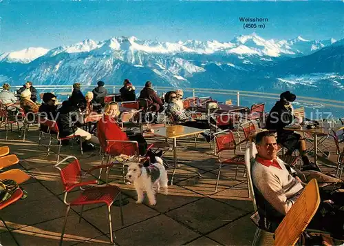 AK / Ansichtskarte Montana_Crans Restaurant du Grand Signal Sonnenterrasse Fernsicht Weisshorn Alpenpanorama Montana Crans