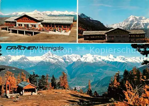 AK / Ansichtskarte Graechen_VS Bergrestaurant Hannig Wegkapelle Alpenpanorama Herbststimmung Hannigalp Graechen_VS