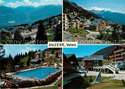 AK / Ansichtskarte Anzere Teilansichten Alpenpanorama Freibad Anzere