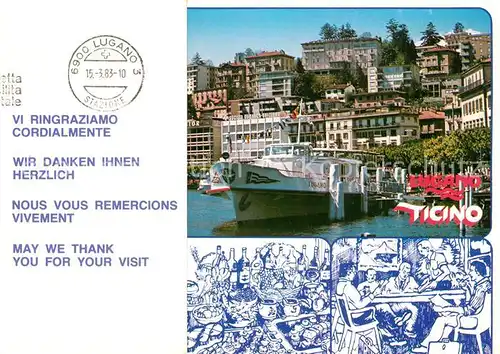 AK / Ansichtskarte Lugano_Lago_di_Lugano Streiffs Gottardo Hotel Gotthard Terminus Fahrgastschiff Lugano_Lago_di_Lugano