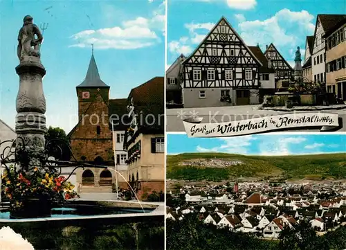 AK / Ansichtskarte Winterbach_Wuerttemberg Brunnen Markt Fachwerkhaus Panorama Winterbach Wuerttemberg