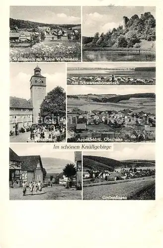 AK / Ansichtskarte Knuellgebirge Wallenstein mit Ruine Am Schwarzenboernerteich Schwarzenborn Appenfeld Oberhuelsa Grebenhagen 