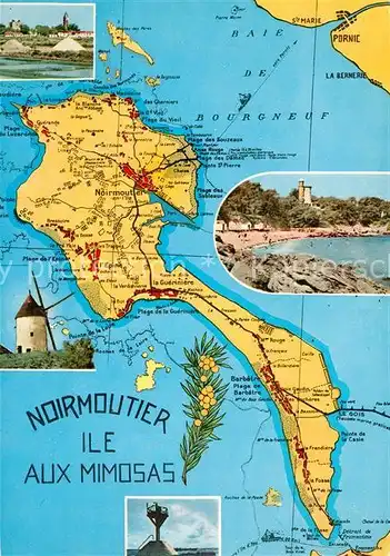 AK / Ansichtskarte Noirmoutier en l_Ile Ile aux Mimosas Windmuehle Strand Insel Landkarte Noirmoutier en l_Ile