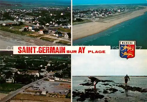 AK / Ansichtskarte Saint Germain sur Ay Fliegeraufnahmen Muschelsammler am Strand Saint Germain sur Ay