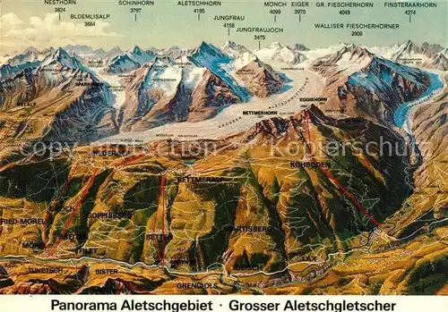 AK / Ansichtskarte Aletschgletscher Panorama Aletschgebiet Grosser Aletschgletscher aus der Vogelperspektive Aletschgletscher