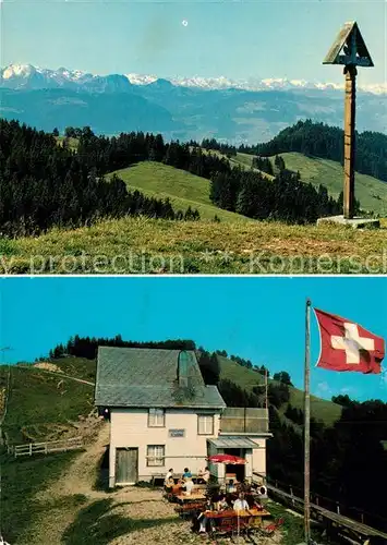 AK / Ansichtskarte Atzmaennig_Goldingen Bergrestaurant Alp Bergstation Bergbahn Schweizer Flagge 