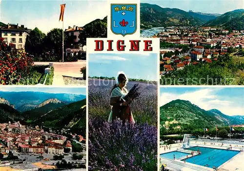 AK / Ansichtskarte Digne les Bains Rond Point vue generale Pont sur la Bleone Champ de Lavande Piscine Digne les Bains