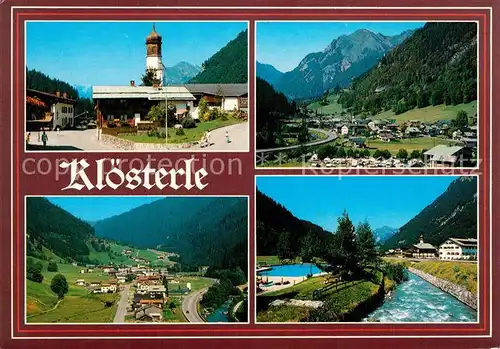 AK / Ansichtskarte Kloesterle_Vorarlberg Ortsmotiv mit Kirche Partie am Fluss Gesamtansicht mit Alpenpanorama Kloesterle_Vorarlberg