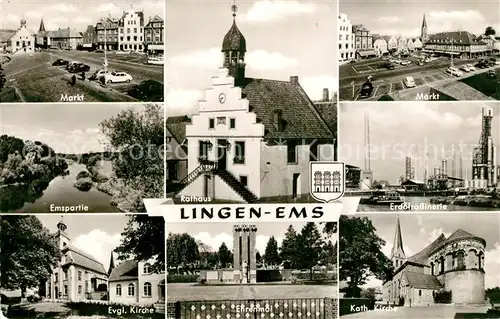 AK / Ansichtskarte Lingen_Ems Kirche Marktplatz Denkmal Rathaus Lingen_Ems