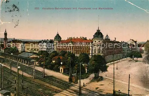 AK / Ansichtskarte Konstanz_Bodensee Bahnhofvorplatz Hauptpost Marktstaette Konstanz_Bodensee