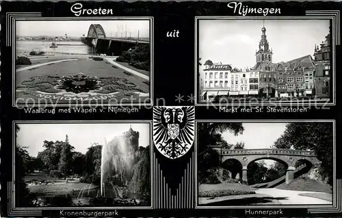 AK / Ansichtskarte Nijmegen Marktplatz Wappen Hunnerpark Stevenstoren Nijmegen