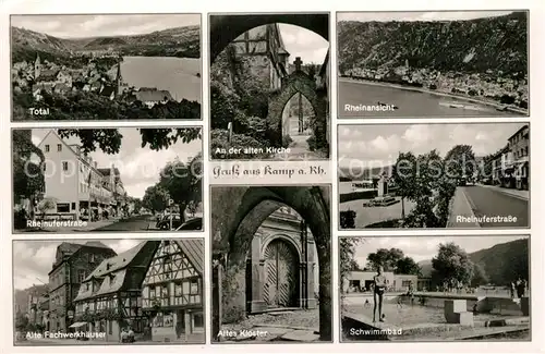 AK / Ansichtskarte Kamp Bornhofen Schwimmbad Kloster Fachwerk Haeuser Panorama Kamp Bornhofen