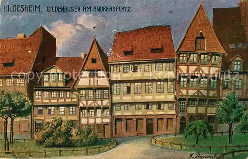 AK / Ansichtskarte Hildesheim Gildehaeuser am Andreasplatz Kuenstlerkarte  Hildesheim