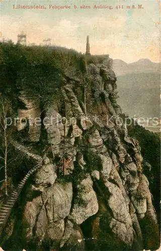 AK / Ansichtskarte Lilienstein Alter Aufstieg Saeule Lilienstein