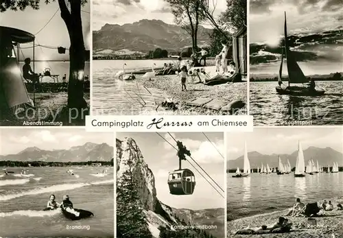 AK / Ansichtskarte Harras_Chiemsee Campingplatz Abendstimmung Brandung Kampenwandbahn Harras Chiemsee
