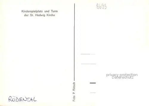 AK / Ansichtskarte Roedental Kinderspielplatz Turm Sankt Hedwig Kirche Roedental