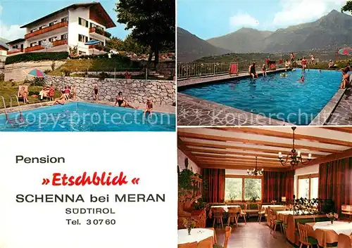 AK / Ansichtskarte Schenna_Meran Pension Etschblick Gaststube Swimmingpool Schenna Meran