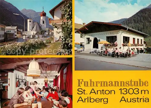 AK / Ansichtskarte St_Anton_Arlberg Kirche Fuhrmannstube Gastraum St_Anton_Arlberg