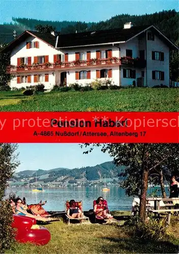 AK / Ansichtskarte Nussdorf_Attersee Pension Haberl Liegewiese Nussdorf Attersee