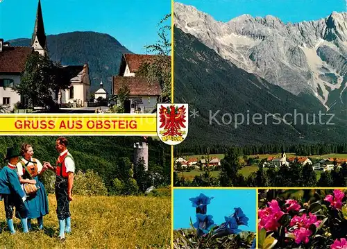 AK / Ansichtskarte Obsteig_Tirol Kirchenpartie Tracht Obsteig_Tirol
