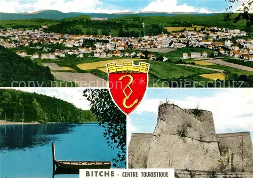 AK / Ansichtskarte Bitche_Moselle Centre Touristique des Vosges Septentrionales Panorama See Festung Wappen Bitche_Moselle