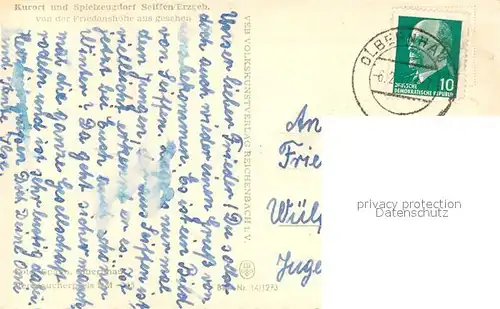 AK / Ansichtskarte Seiffen_Erzgebirge Stadtpanorama Blick von der Friedenshoehe Seiffen Erzgebirge