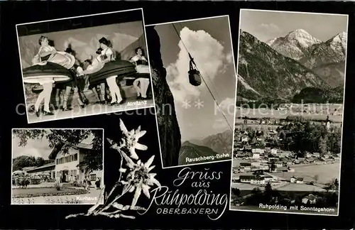 AK / Ansichtskarte Ruhpolding Almtanz Kurhaus Rauschbergbahn Panorama mit Sonntagshorn Chiemgauer Alpen Ruhpolding