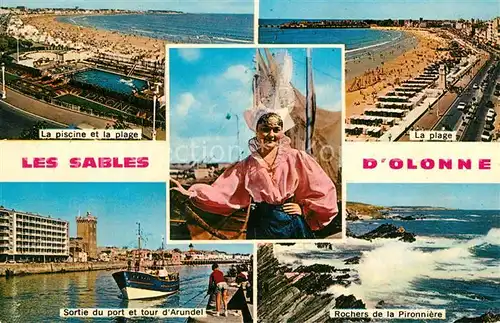 AK / Ansichtskarte Les_Sables d_Olonne Piscine Plage Sortie du port Tour d Arundel Rochers de la Pironniere Costumes Les_Sables d_Olonne