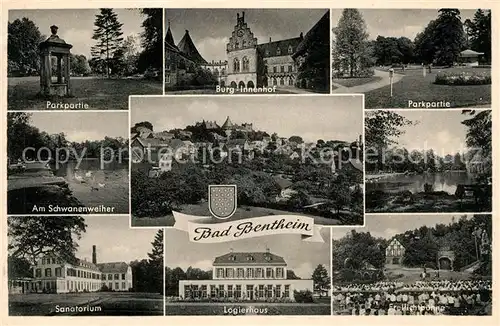 AK / Ansichtskarte Bad_Bentheim Park Schwanenweiher Sanatorium Burg Logierhaus Freilichtbuehne Stadtpanorama Bad_Bentheim