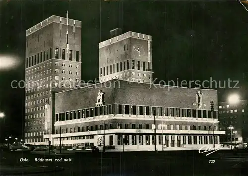 AK / Ansichtskarte Oslo_Norwegen Rudhuset Nachtaufnahme Oslo Norwegen