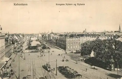 AK / Ansichtskarte Kopenhagen Kongens Nytorv og Nyhavn Pferkutschen Kopenhagen