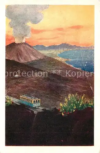 AK / Ansichtskarte Vesuvio Vesuvius Railway and Funicular Vesuv Vulkan Kueste Kuenstlerkarte Vesuvio