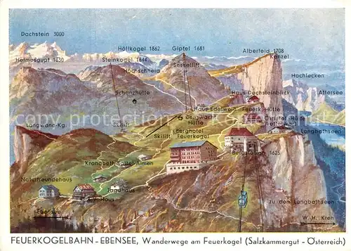 AK / Ansichtskarte Ebensee_Oberoesterreich Feuerkogelbahn Bergstation Wanderwege Illustration Ebensee_Oberoesterreich