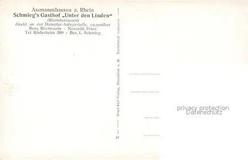 AK / Ansichtskarte Assmannshausen Schmiegs Gasthof unter den Linden Assmannshausen